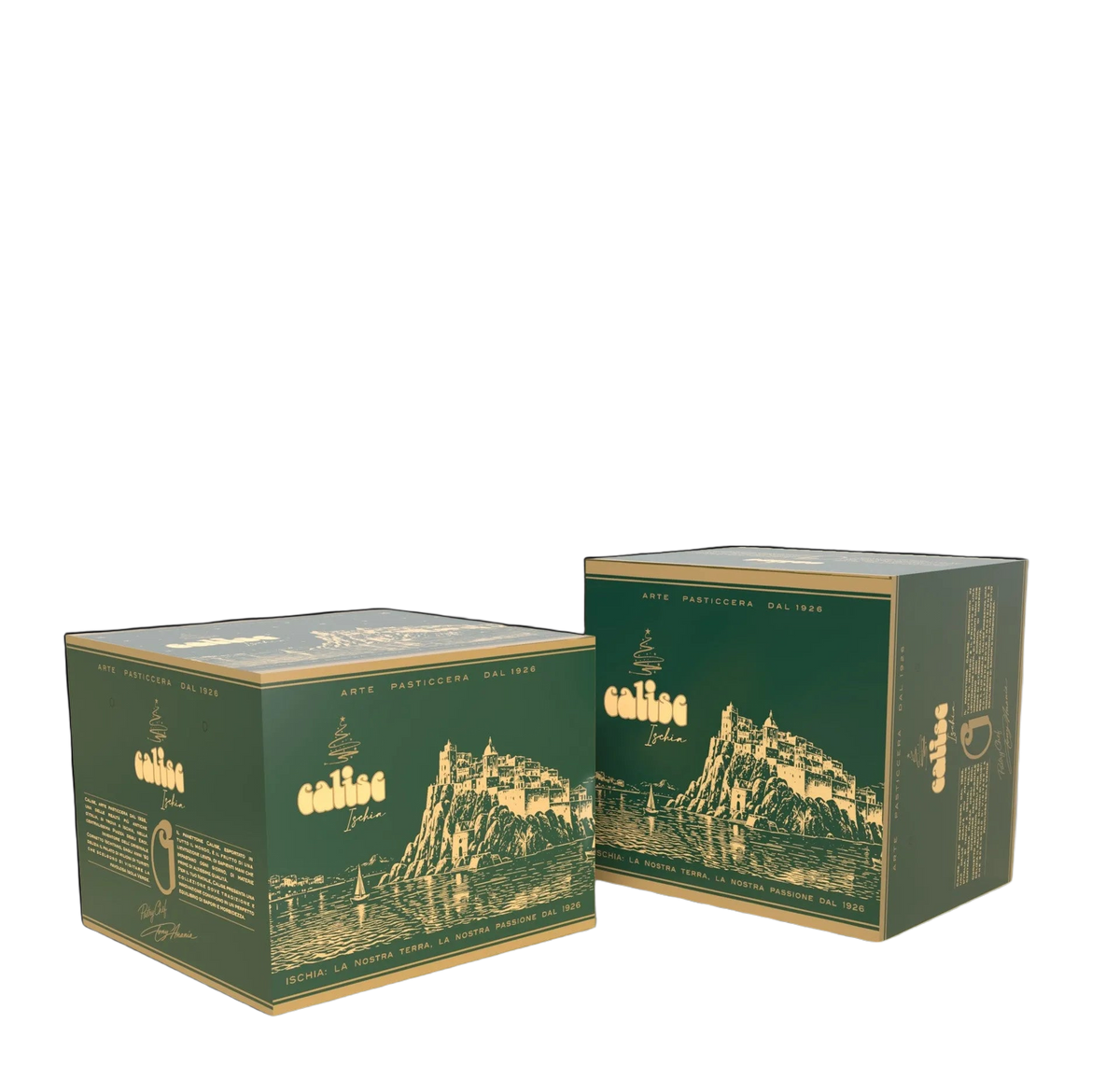 Gli astucci verdi del panettone Calise